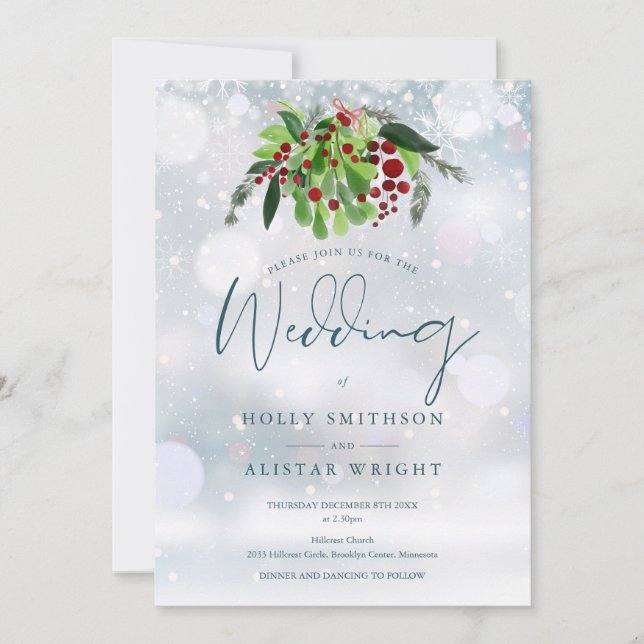 Red Berry Floral Winter Wedding Invitation (Front)