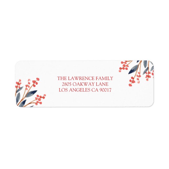 Red Berry Foliage Christmas Address Label (Front)