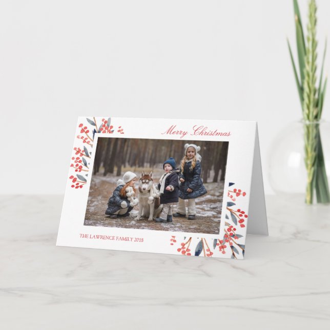 Red Berry Foliage Christmas Holiday Photo Card (Front)