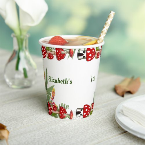 Red Berry Garden Toadstool Kids 1st Birthday Party Paper Cups