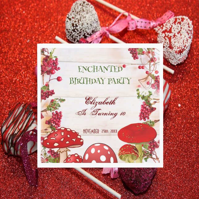 Red Berry Garden Toadstool Kid's Birthday Party Napkins (Red Berry Garden Toadstool Kid's Birthday Party Napkins)