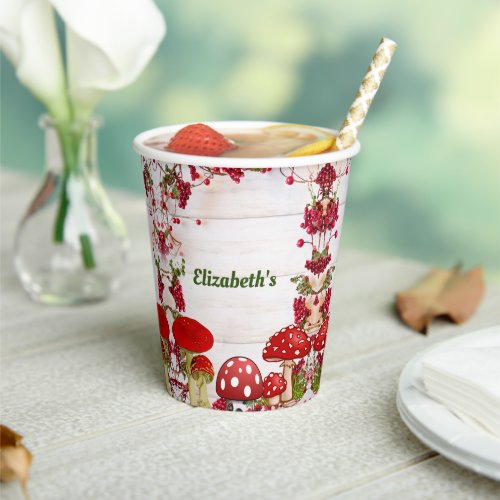 Red Berry Garden Toadstool Kids Birthday Party  Paper Cups