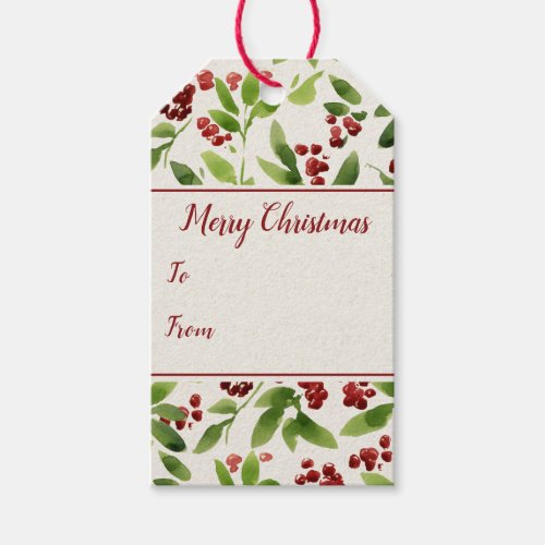 Red Berry Green Leaves Christmas Holiday Design Gift Tags