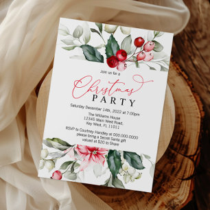 Red Berry & Greenery Christmas Party Invitation