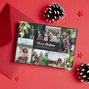 Red Berry Greenery Photo Collage Merry Christmas Holiday Card
