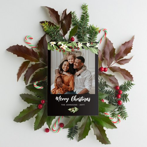 Red Berry Greenery Photo Merry Christmas Holiday Card