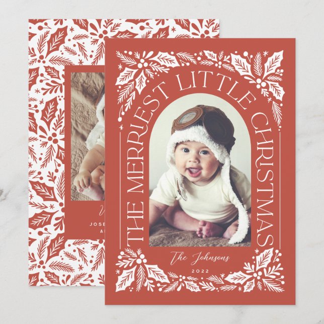 Red Berry Merriest Little Christmas Arch Photo Holiday Card (Front/Back)