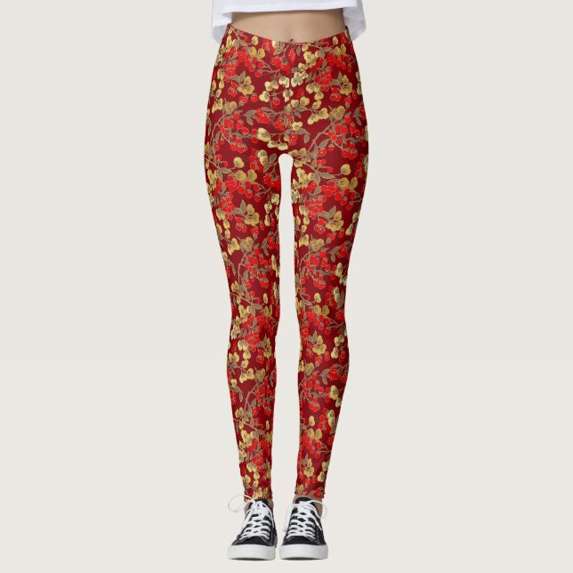 Red Berry Pattern Leggings (Front)
