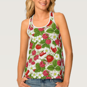 Red Berry & Pill Pattern Pharmacy Tank Top