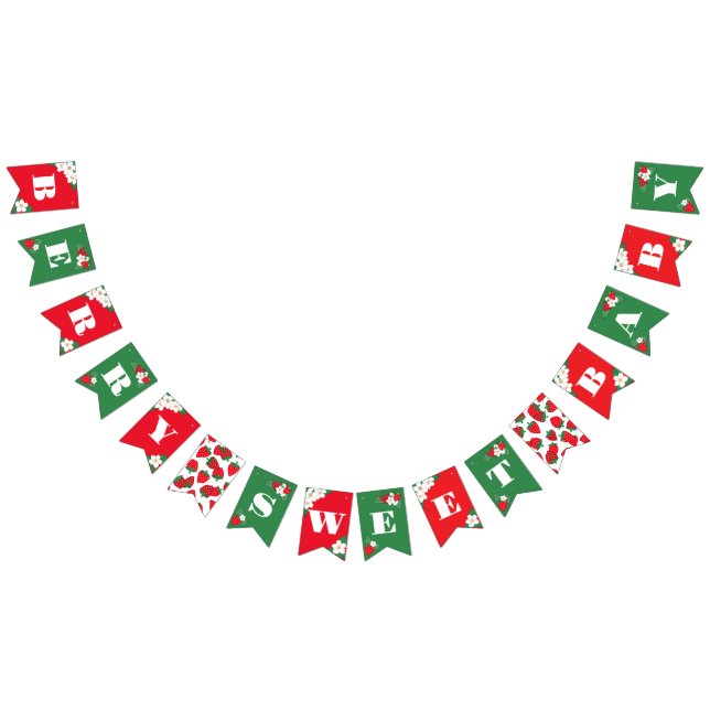 Red Berry Sweet Baby Strawberry Baby Shower Bunting Flags (All)