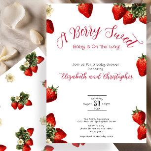 Red Berry Sweet Strawberry Girl Baby Shower Invitation
