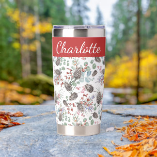 Red Berry Watercolor Monogram Name Insulated Tumbler