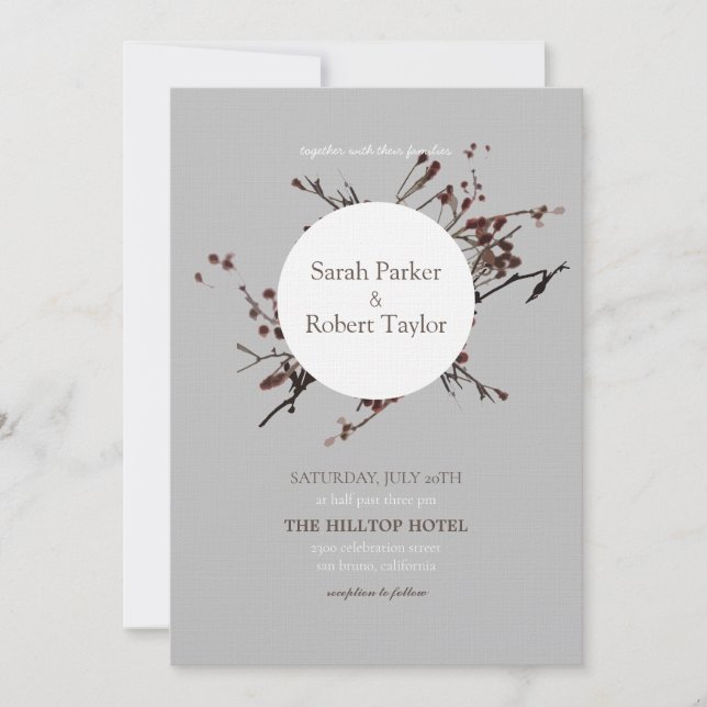 Red Berry With Gray Background Wedding Invitation (Front)