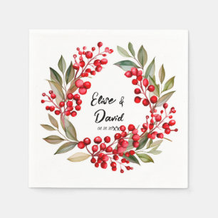 Red Berry Wreath Christmas Wedding Napkins