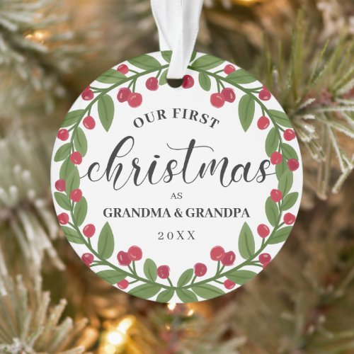 Red Berry Wreath First Christmas Grandma Grandpa Ornament