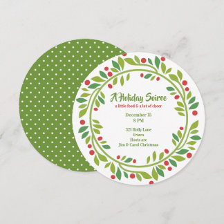 Red Berry Wreath Holiday Party Invitation