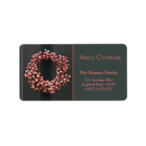 Red berry wreath Merry Christmas  address label