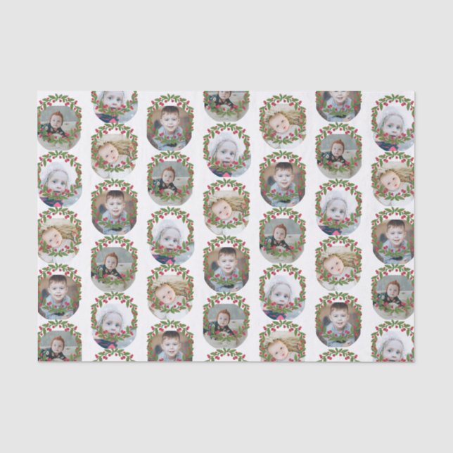 Red Berry Wreath Photo Collage Christmas Tissue Paper (Front)