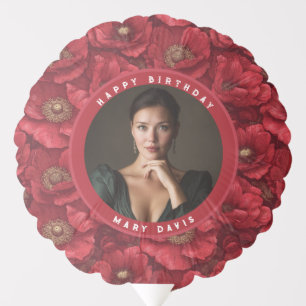 Red Bespoke Anemones Aesthetic Outdoor Birthday Balloon