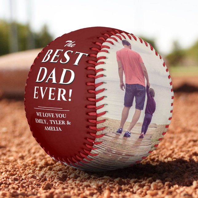 Red Best Dad Ever Father`s Day 2 Photo Collage Baseball (Creator Uploaded)