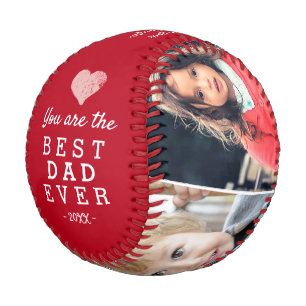 Red Best Dad Ever Heart 4 Photo Collage Baseball