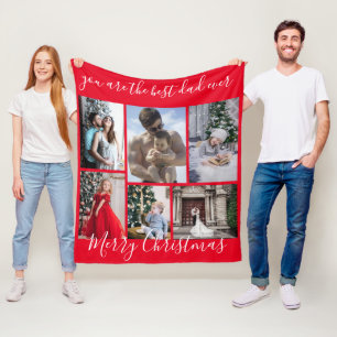 Red Best Dad Ever Merry Christmas Photo Collage Fleece Blanket