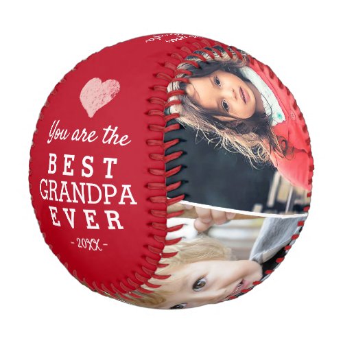 Red Best Grandpa Ever Heart 4 Photo Collage Baseball - Red Best Grandpa Ever Heart 4 Photo Collage Baseball. Make a special baseball ball for the best grandpa ever with a cute pink heart on red background. Add your favorite 4 photos into the template and customize the text with your names. Sweet keepsake birthday gift or Father`s day gift for grandfather.