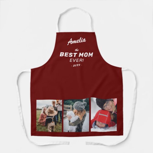 Red Best Mom Ever Mothers Day Keepsake 3 Photo Apron