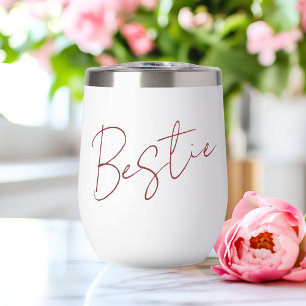 Red Bestie Galentine Day Chic Minimalist Script Thermal Wine Tumbler