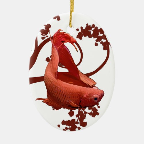 Red Betta Siamese Fighting Fish Ceramic Ornament