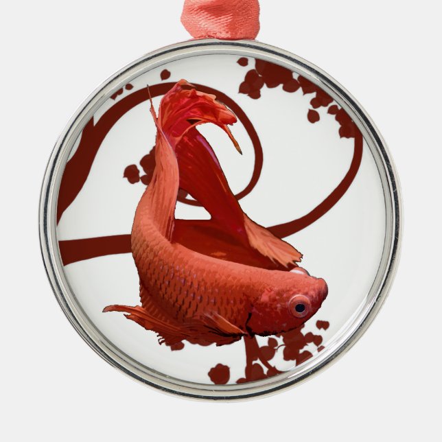 Red Betta Siamese Fighting Fish Metal Ornament (Front)