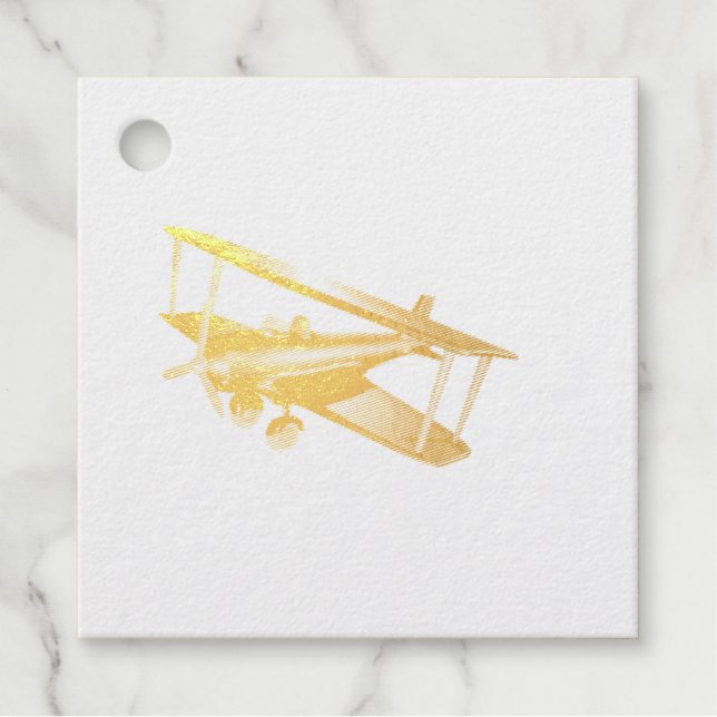 Red Bi-plane Foil Favor Tag (Front)