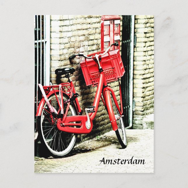 Red Bicycle & Amsterdam, holiday Netherlands Postcard (Front)