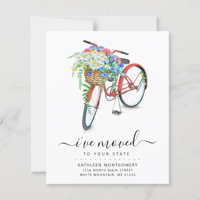 Red Bicycle Floral Basket Budget Moving Card  (Front)