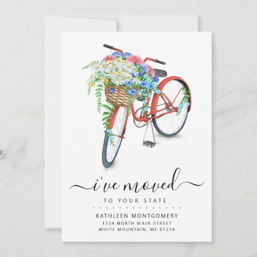 Red Bicycle Floral Basket Moving Announcement