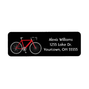 red bicycle on black label