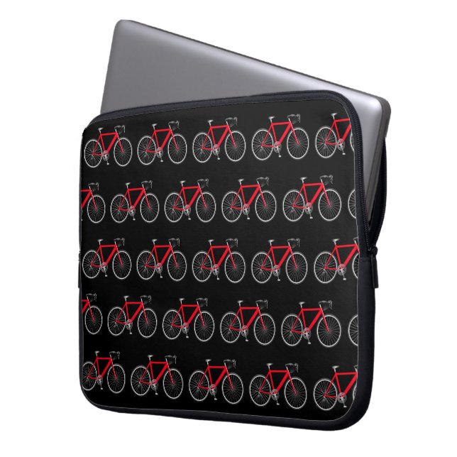 Red Bicycle On Black Laptop Sleeve (Front Left)