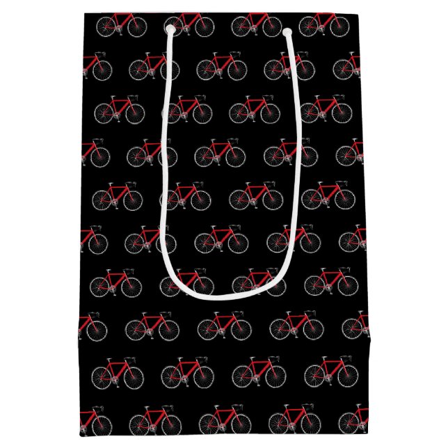Red bicycle on black medium gift bag (Back)