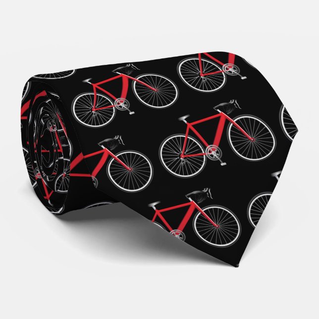 Red bicycle on black neck tie (Rolled)