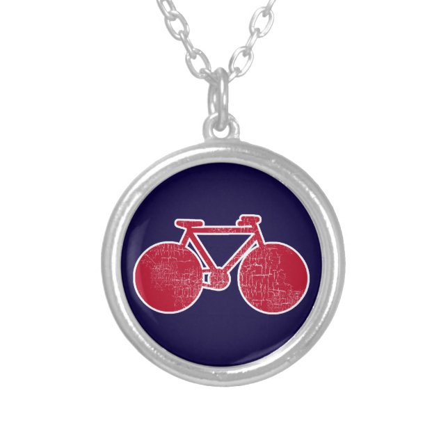 red bicycle silver plated necklace (Front)