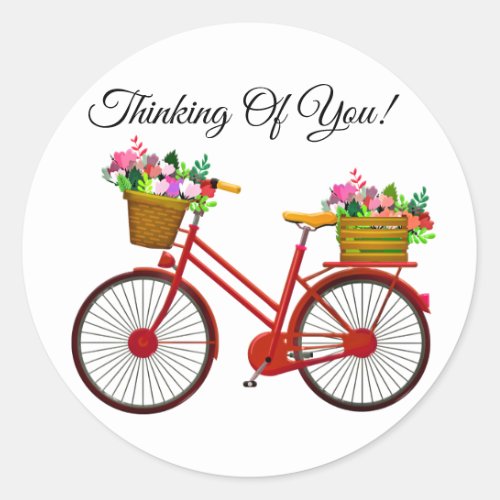 Red Bicycle With Basket Of Flowers Classic Round Sticker
