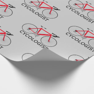 Red Bicycle with Cycologist Text on Grayr Wrapping Paper