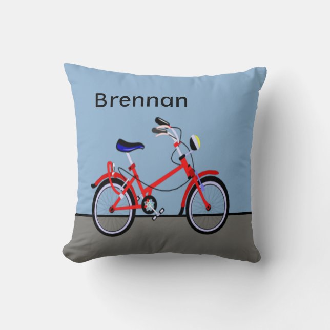 Red Bicycle with Name Throw Pillow (Front)