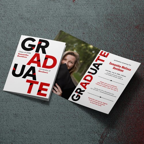 Red Big Bold Angle_Cut Letters Graduation Invitation