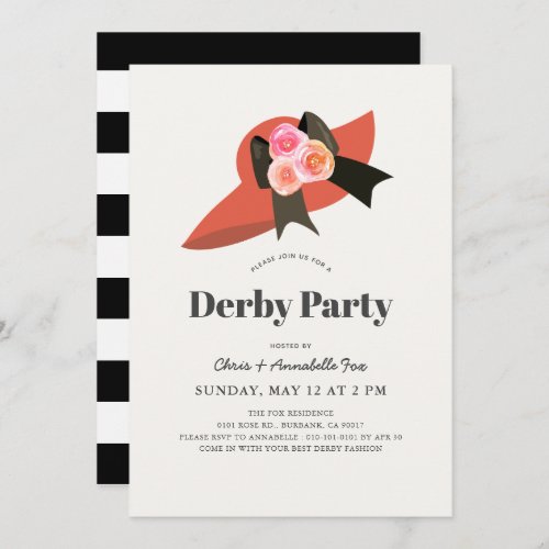 Red Big Hat Roses Derby Party Invitation