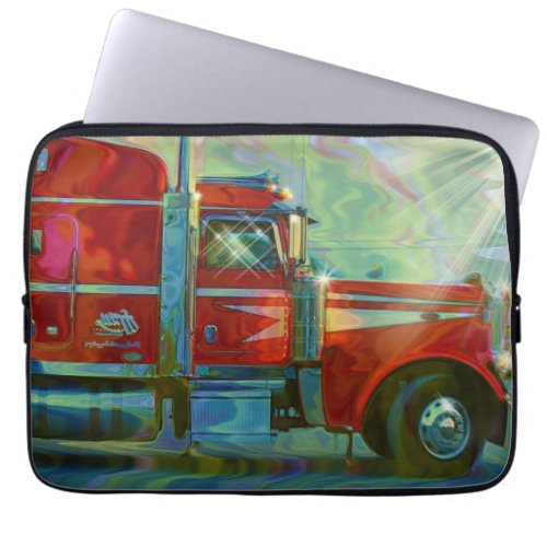 Red Big Rig Truck Drivers Art Laptop Sleeve