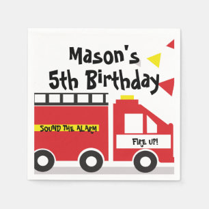 Red Big Truck Firefighter Birthday Napkins