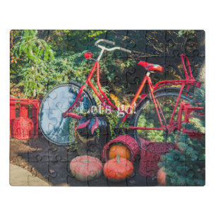 Red bike with baskets and pumpkins jigsaw puzzle