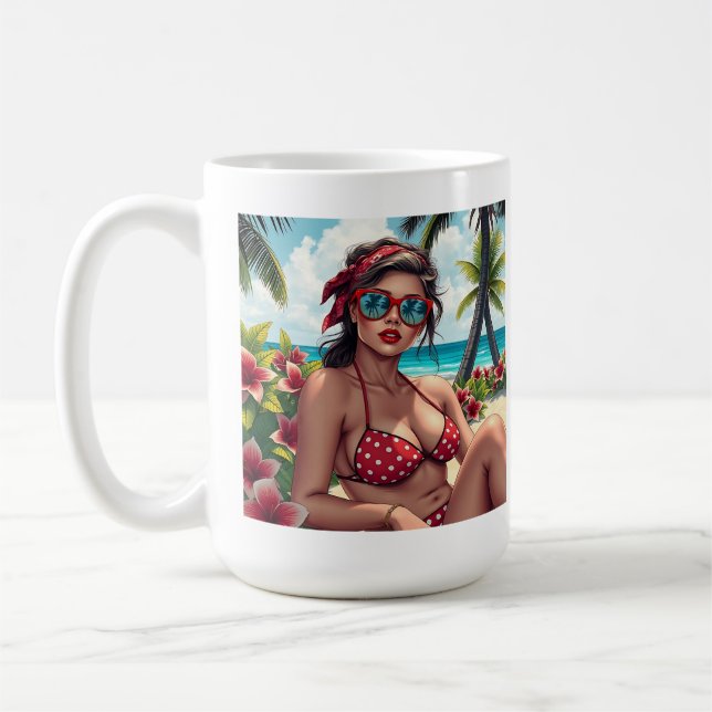 Red Bikini, Sunglasses and Bandana Woman   Coffee Mug (Left)