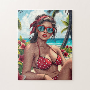 Red Bikini, Sunglasses and Bandana Woman Jigsaw Puzzle